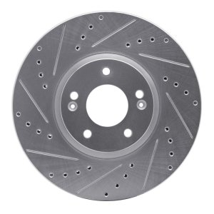 Hyundai Veracruz Brake Rotor (1) - Front Left - R1 Concepts - Drilled & Slotted - Silver - `07-`12
